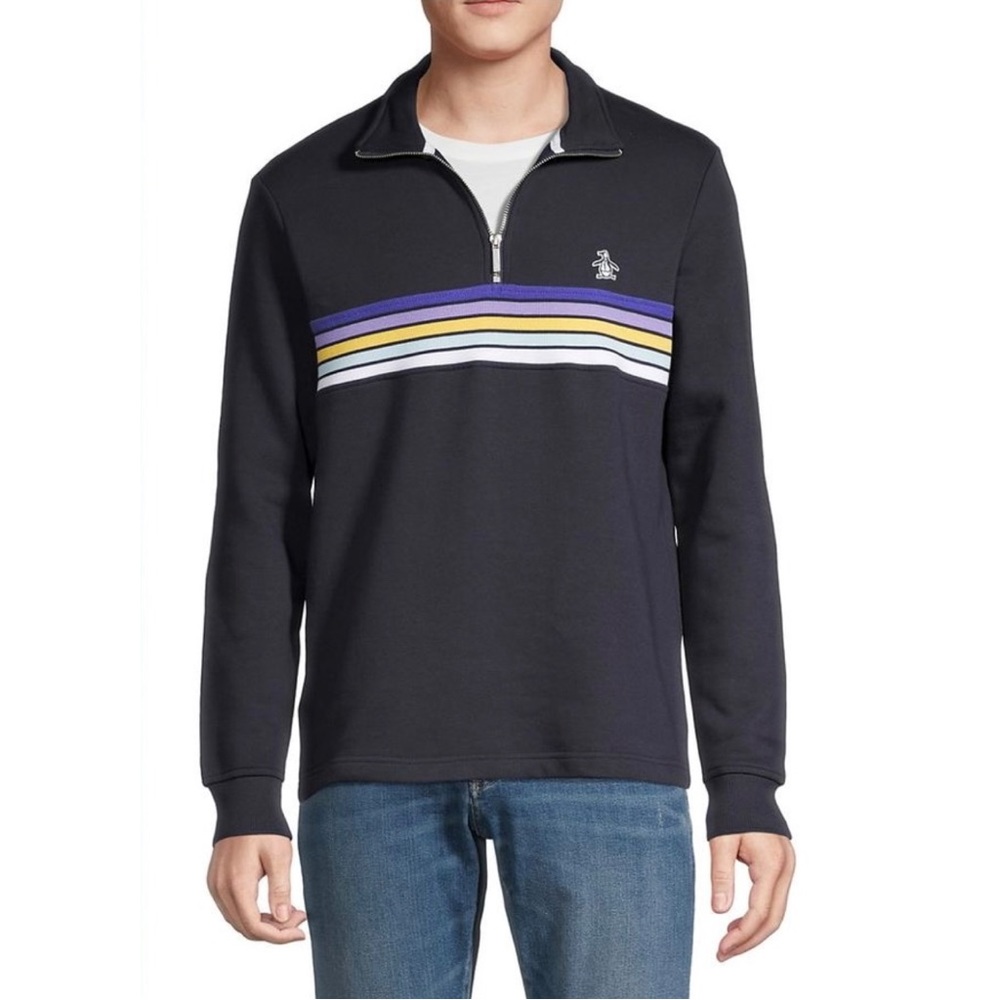 ★ Original Penguin Quarter-Zip Striped Pullover - Dark Saphire ★